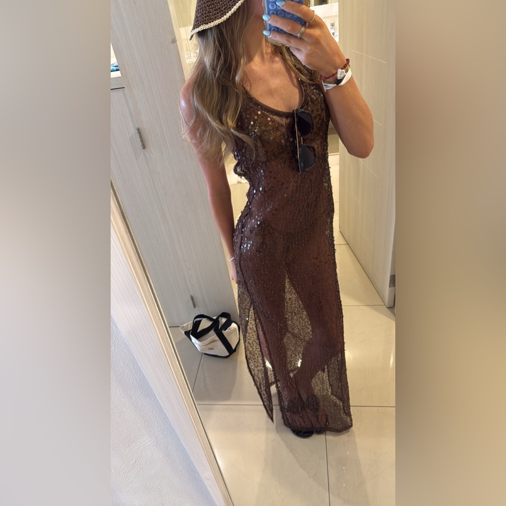 Sheer Sequined Brown coverup